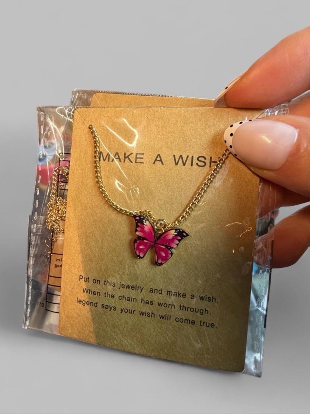 Pink Butterfly Pendant Necklace on Gold Chain